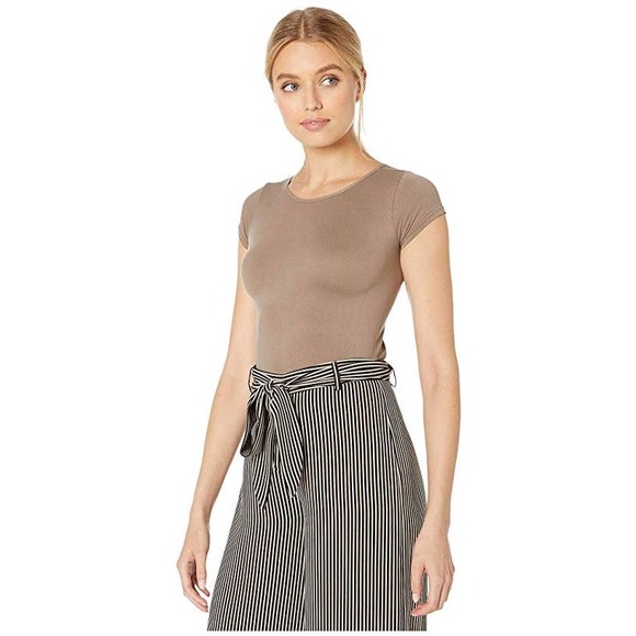 NWT Free People Women's Taupe Nylon Round Neck Seamless Cropped Top Size M/L - Picture 2 of 3